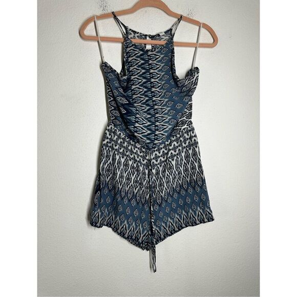 Aéropostale Bleu White Geometric Print Playsuit Size S Petite - Picture 2 of 15